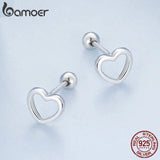 925 Silver Hollow Heart Stud Earrings Minimalist Jewelry BSE717