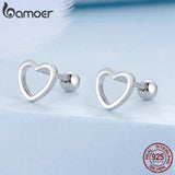 925 Silver Hollow Heart Stud Earrings Minimalist Jewelry BSE717