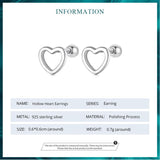 925 Silver Hollow Heart Stud Earrings Minimalist Jewelry BSE717