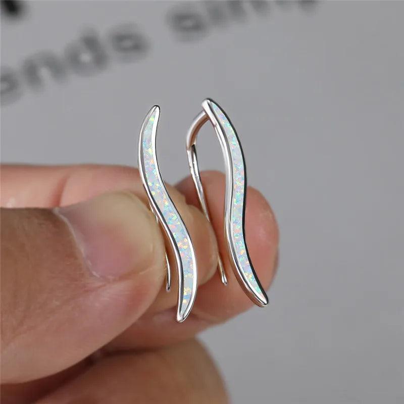 Fire Opal Earrings Geometric Studs Vintage Rose Silver