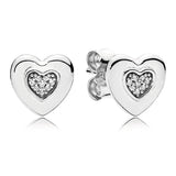 925 Silver Earring Sparkling Love Heart Two-tone Earring