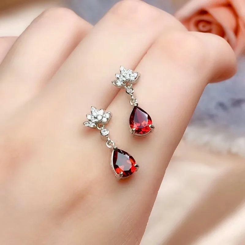 Vintage Hoop Earrings Red Stone Silver 925 Earrings For Women