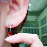 Vintage Hoop Earrings Red Stone Silver 925 Earrings For Women
