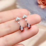 Vintage Hoop Earrings Red Stone Silver 925 Earrings For Women