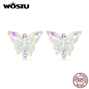 Colorful Butterfly Stud Earrings - 925 Silver Resin Ear Studs
