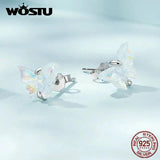 Colorful Butterfly Stud Earrings - 925 Silver Resin Ear Studs