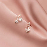 925 Silver Zircon Music Note Clef Stud Earrings for Women
