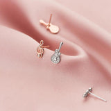 925 Silver Zircon Music Note Clef Stud Earrings for Women