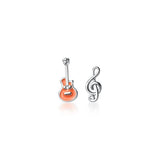 925 Silver Zircon Music Note Clef Stud Earrings for Women