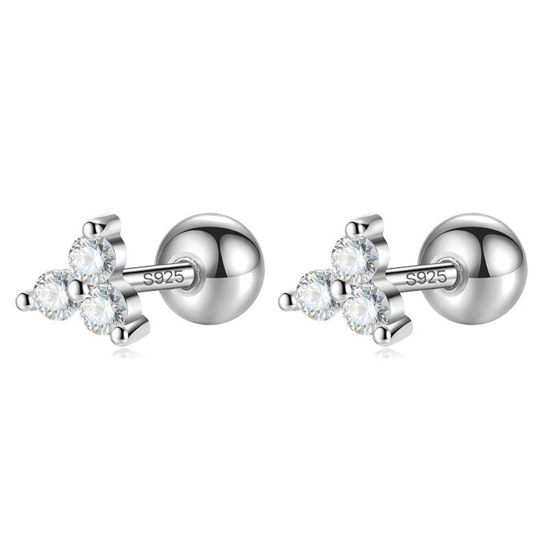 925 Silver CZ Triangle Stud Earrings Women Wedding Jewelry