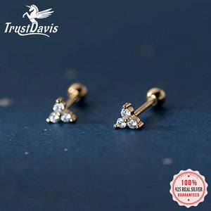 925 Silver CZ Triangle Stud Earrings Women Wedding Jewelry
