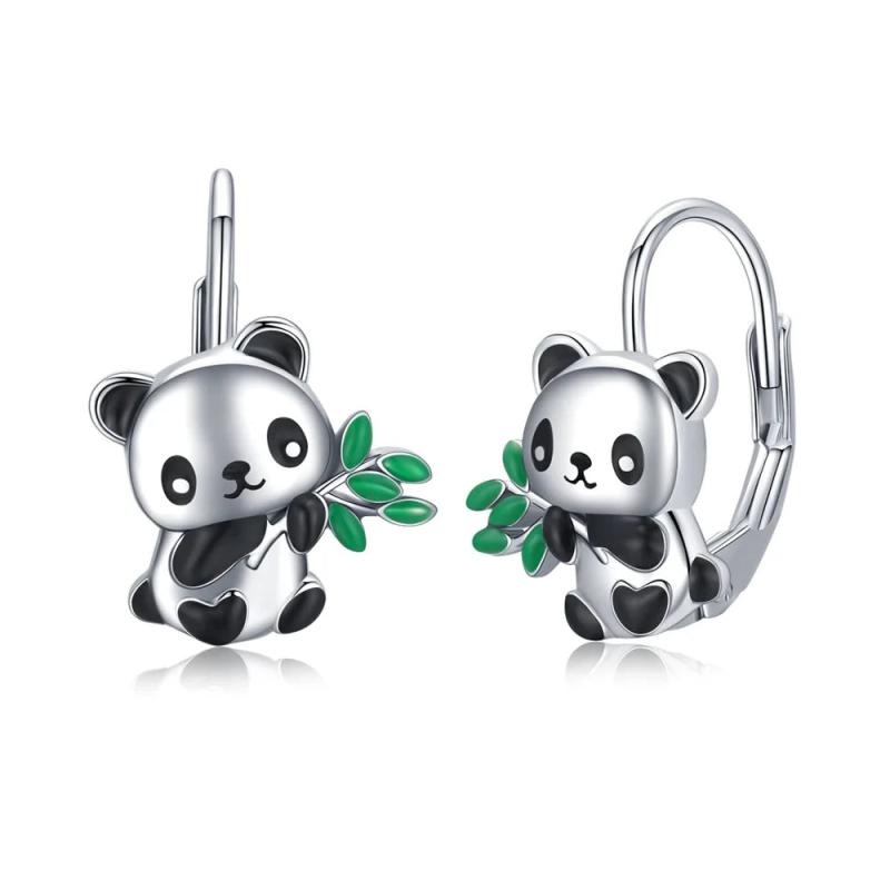 Panda Bamboo Enamel Earrings U Drop Earring for Christmas Birthday Gift