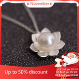 925 Silver Flower Shell Pearl Necklace Pendant