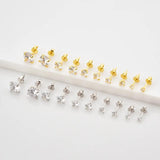 925 Silver CZ Zircon 3-7mm Stud Earrings Wedding Crystal Jewels