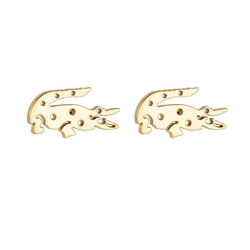 Crocodile Stud Earrings Golden Stainless Steel