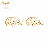 Crocodile Stud Earrings Golden Stainless Steel