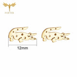 Crocodile Stud Earrings Golden Stainless Steel