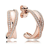 925 Silver Rose Entwined Circles Crystal Earrings Wedding Jewelry