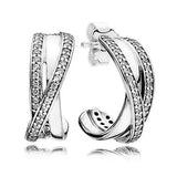925 Silver Rose Entwined Circles Crystal Earrings Wedding Jewelry