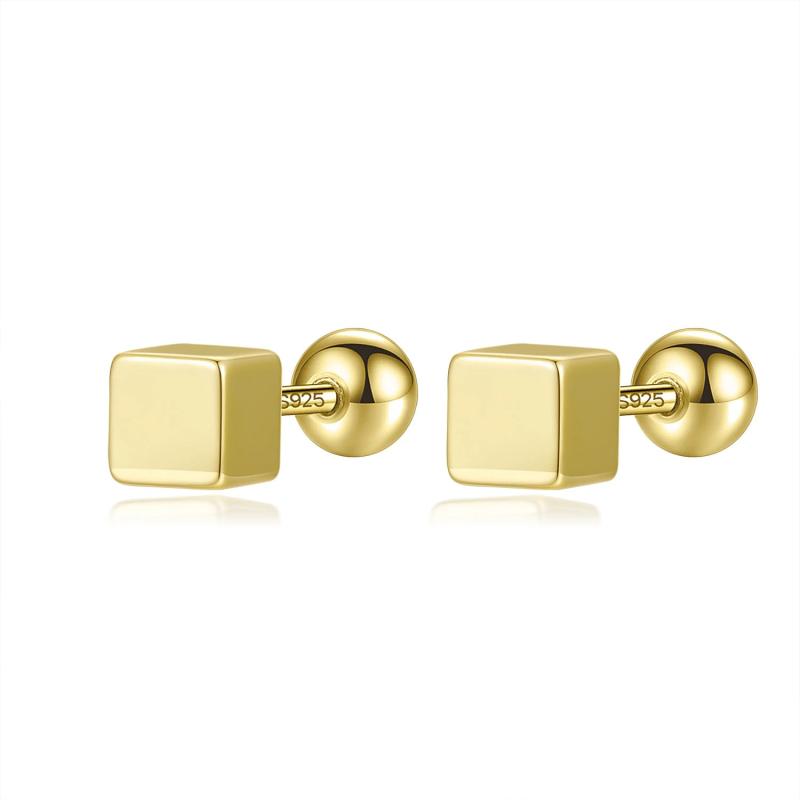 TrustDavis 925 Silver Square Bead Stud Earrings For Women Wedding Party