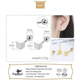 TrustDavis 925 Silver Square Bead Stud Earrings For Women Wedding Party