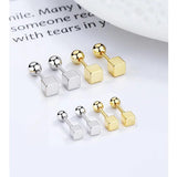 TrustDavis 925 Silver Square Bead Stud Earrings For Women Wedding Party