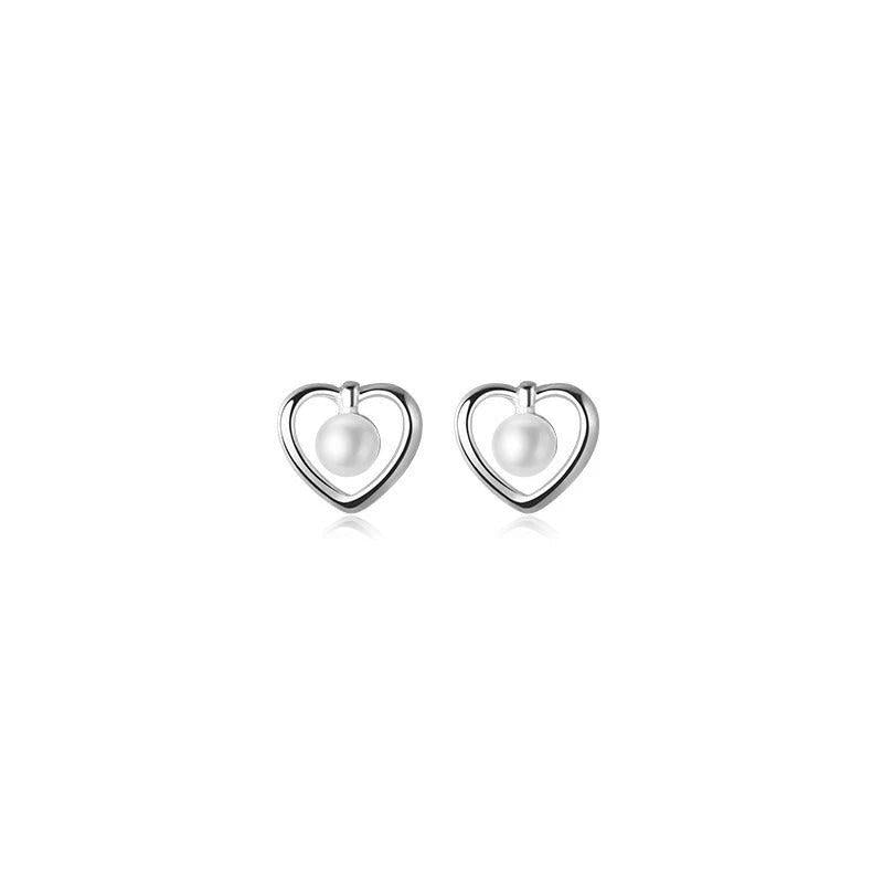 925 Silver Love Heart Pearl Stud Earrings Wedding Jewelry