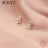 925 Silver Love Heart Pearl Stud Earrings Wedding Jewelry