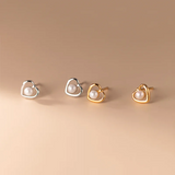 925 Silver Love Heart Pearl Stud Earrings Wedding Jewelry