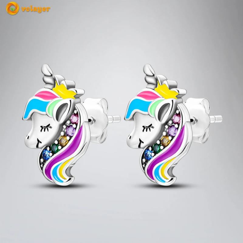 925 Silver Feather Hoop Earrings Snowflake Crown Unicorn Soccer Studs