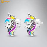 925 Silver Feather Hoop Earrings Snowflake Crown Unicorn Soccer Studs