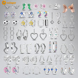 925 Silver Feather Hoop Earrings Snowflake Crown Unicorn Soccer Studs