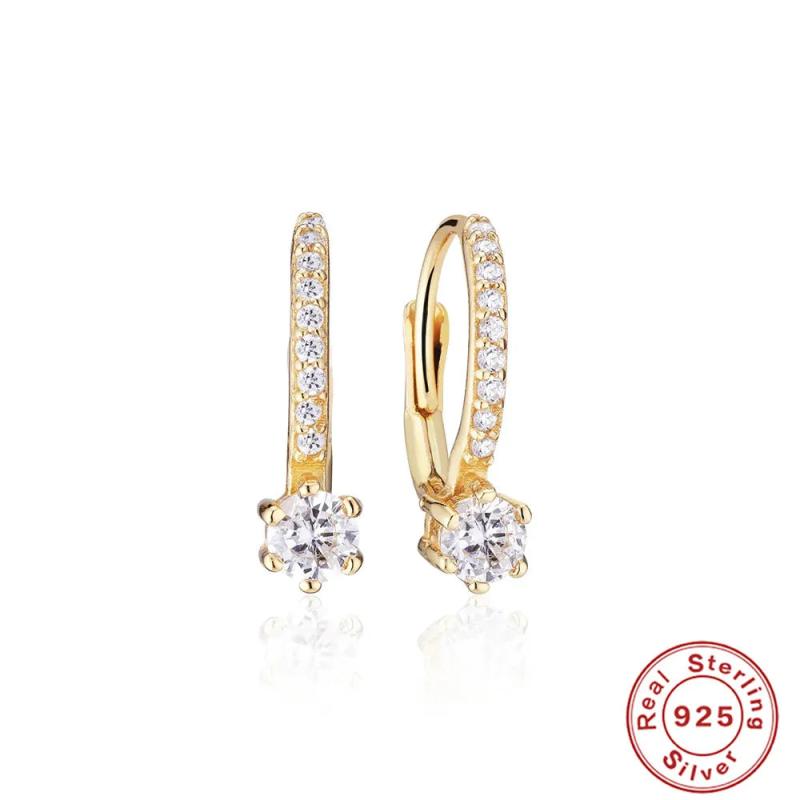 925 Silver Four-prong Diamond Hoop Earrings Anti-allergy Xmas Jewelry