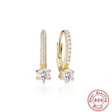 925 Silver Four-prong Diamond Hoop Earrings Anti-allergy Xmas Jewelry