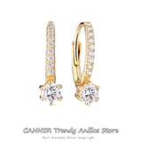 925 Silver Four-prong Diamond Hoop Earrings Anti-allergy Xmas Jewelry