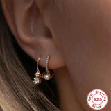 925 Silver Four-prong Diamond Hoop Earrings Anti-allergy Xmas Jewelry