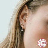 925 Silver Four-prong Diamond Hoop Earrings Anti-allergy Xmas Jewelry