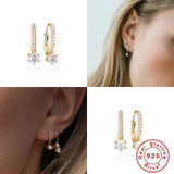 925 Silver Four-prong Diamond Hoop Earrings Anti-allergy Xmas Jewelry