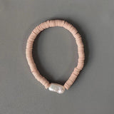 Vintage Charm Freshwater Pearl Bracelet Silicone Beads Bangle