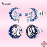 925 Silver Cat on Moon Stud Earrings for Women GXE880