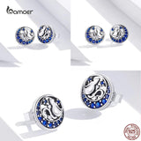 925 Silver Cat on Moon Stud Earrings for Women GXE880