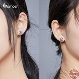 925 Silver Cat on Moon Stud Earrings for Women GXE880