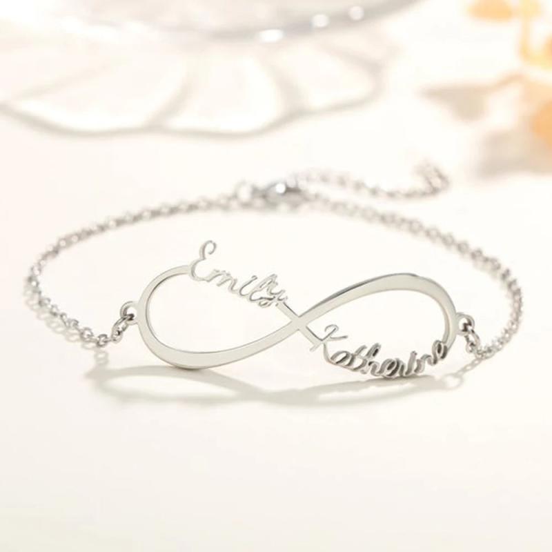Personalized Name Bracelet Women Rose Silver Stainless Steel Jewelry