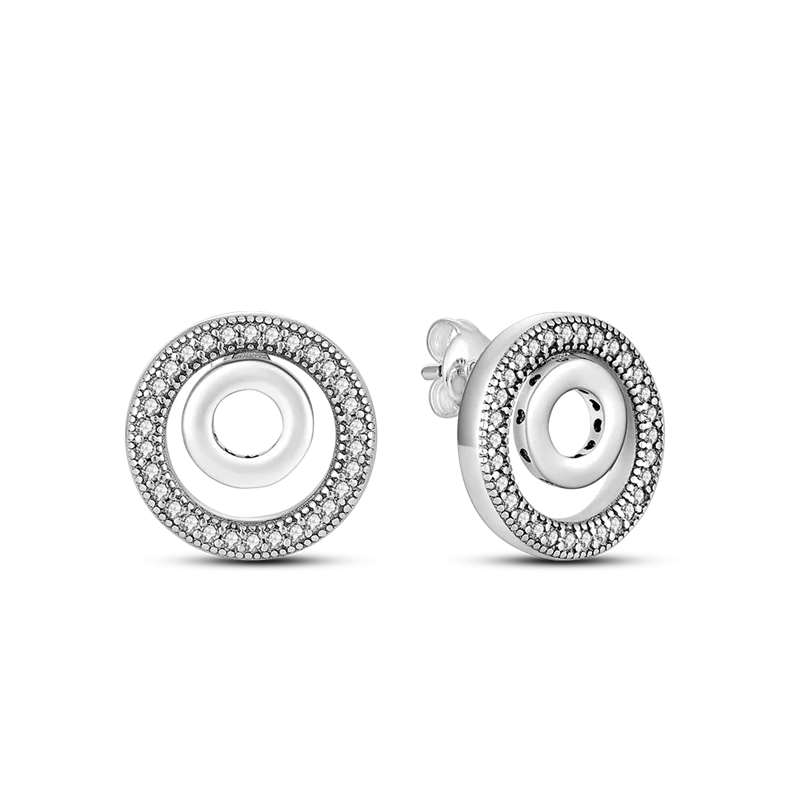 Silver Circle Stud Earrings for Women