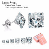Square Shape CZ Stainless Steel Stud Earring 3-8mm 6Pairs/Box Earrings Sets