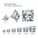 Square Shape CZ Stainless Steel Stud Earring 3-8mm 6Pairs/Box Earrings Sets
