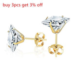 Square Shape CZ Stainless Steel Stud Earring 3-8mm 6Pairs/Box Earrings Sets