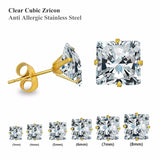 Square Shape CZ Stainless Steel Stud Earring 3-8mm 6Pairs/Box Earrings Sets