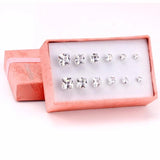 Square Shape CZ Stainless Steel Stud Earring 3-8mm 6Pairs/Box Earrings Sets