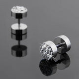 Black/Silver Barbell Punk Ear Studs Stainless Steel Crystal Rhinestone